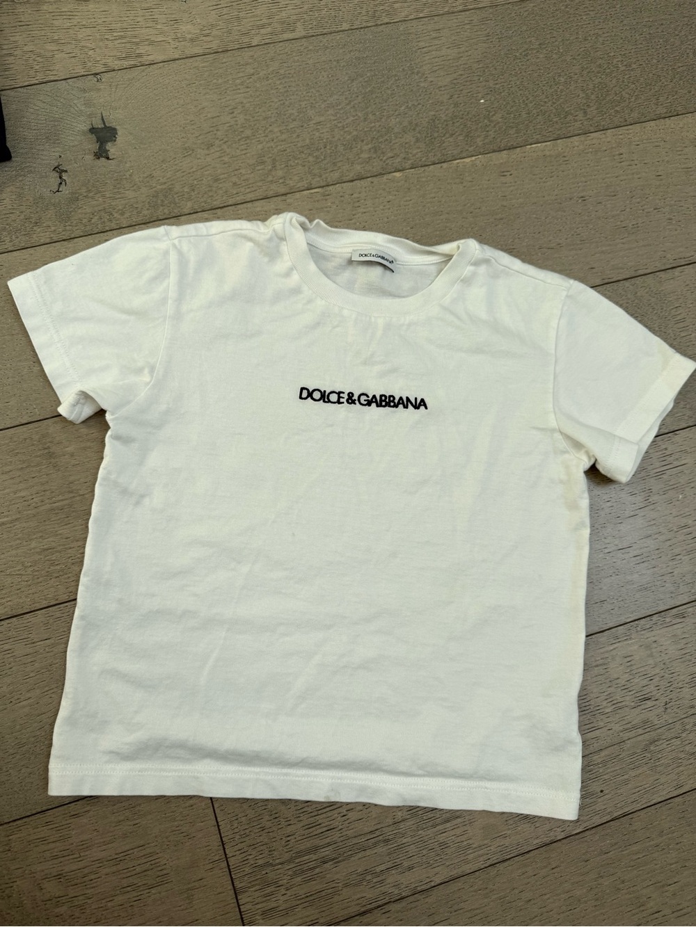 Dolce & Gabbana White Kids Logo Tee with Black Embroidery